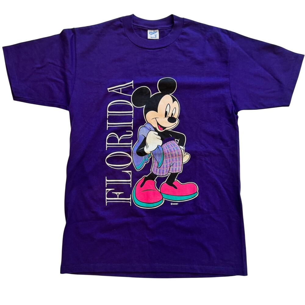 Vtg Disney Mickey Mouse Florida Graphic T Shirt Purple M USA Velva Sheen 90s